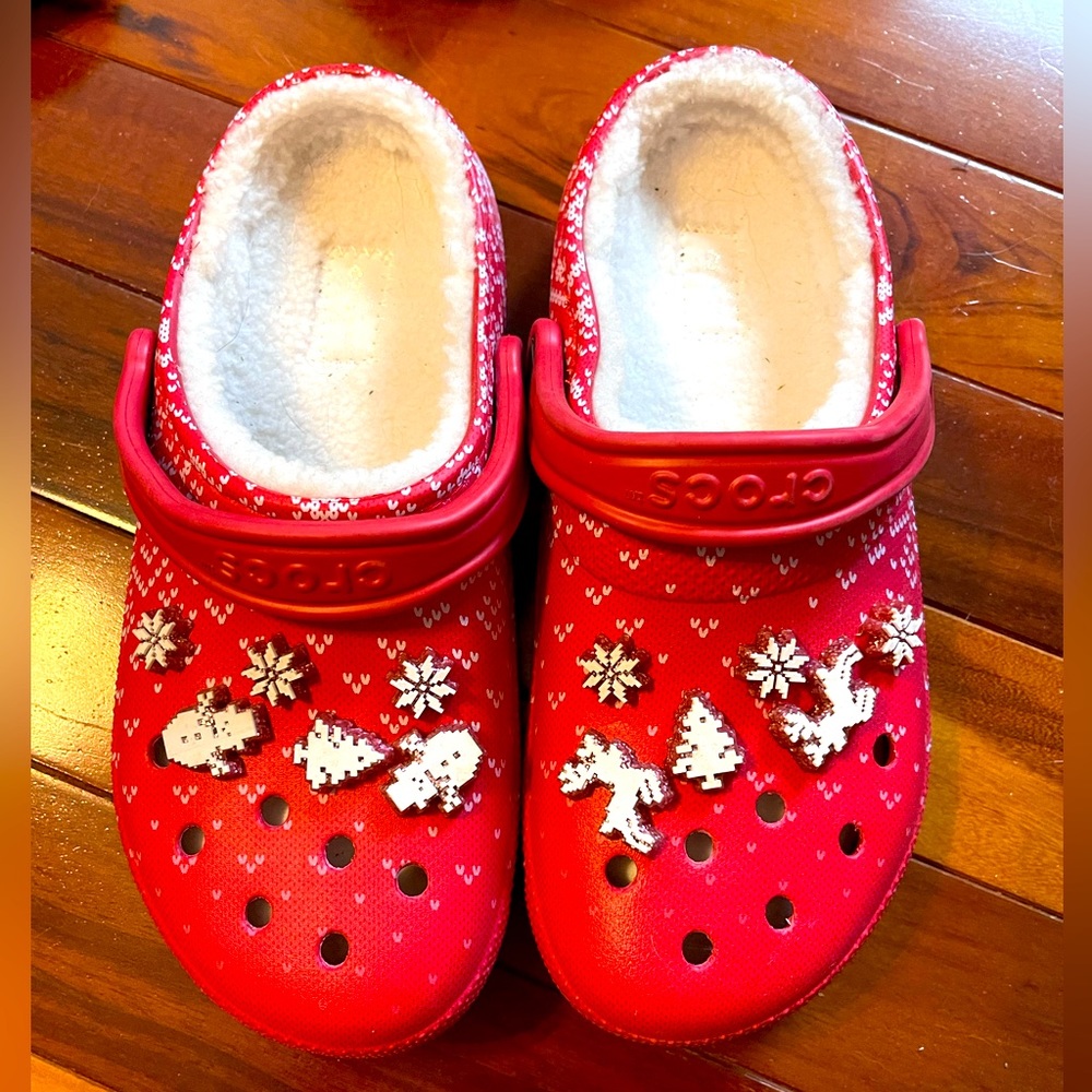 Red Fuzzy Christmas Crocs